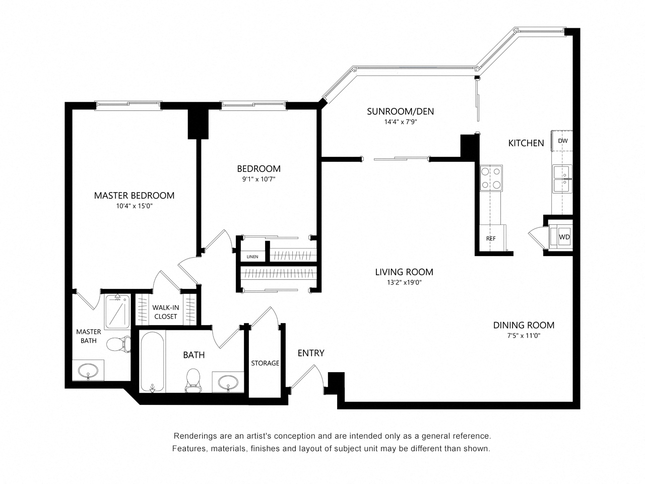 Floor plan for 2 beds, 2 baths, 900 sqft